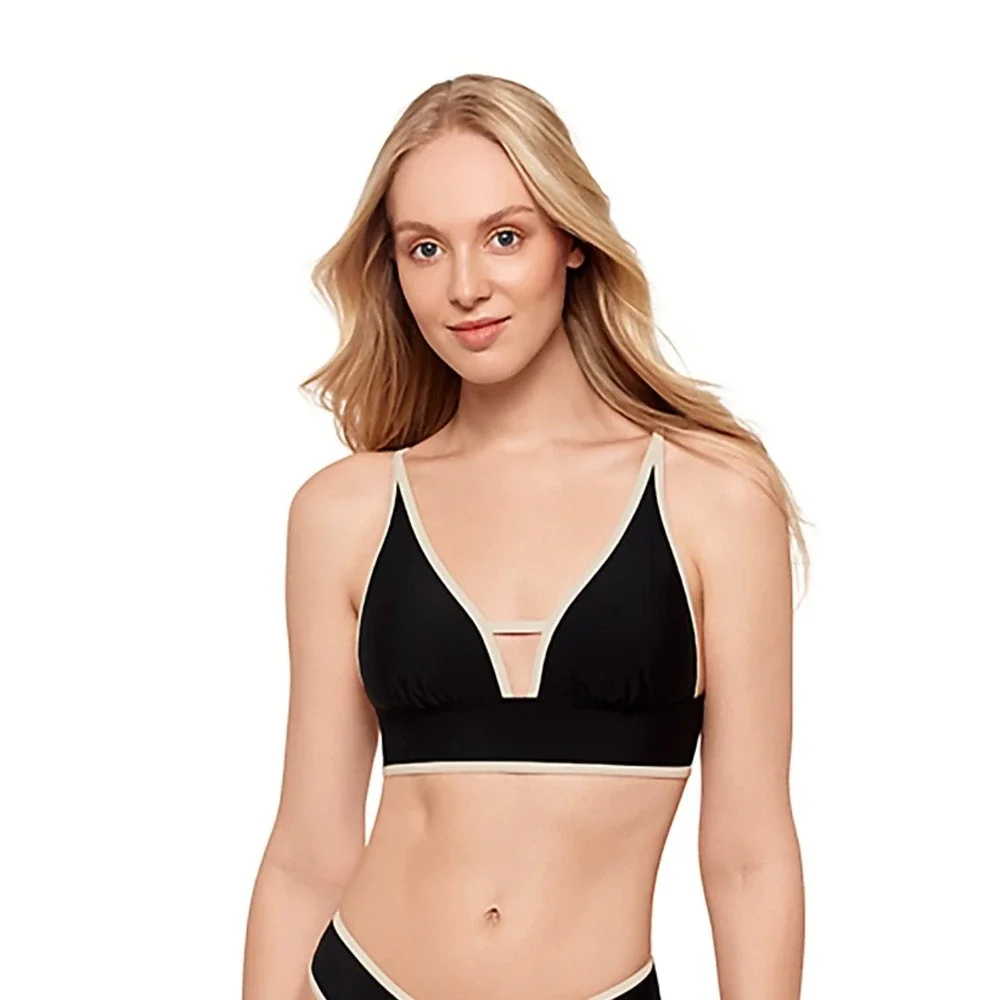Salt + Cove Juniors Size XS In a Bind Front Tab Midkini Swim Top in Black 573